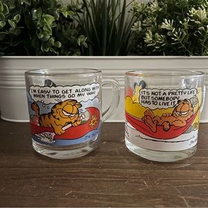 78 Garfield Mugs, McDonald’s, Glass, Set Of 2, Hammock And Canoe, Odie.
